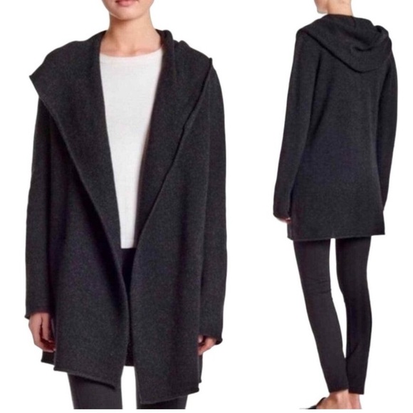 VINCE Sophie Open Front Hooded Wool Navy Sweater Cardigan...